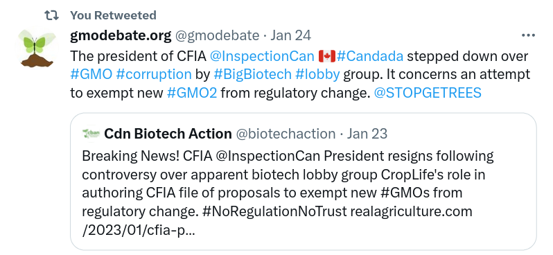 Presidentti CFIA 🇨🇦 Kanada eroaa GMO 2.0 -korruption vuoksi